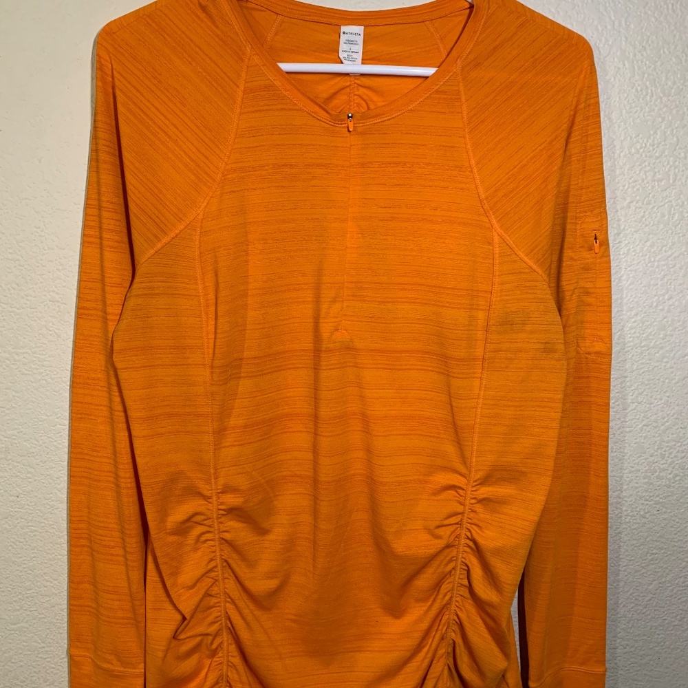 Athleta Orange Long Sleeve Activewear Shirt Size L